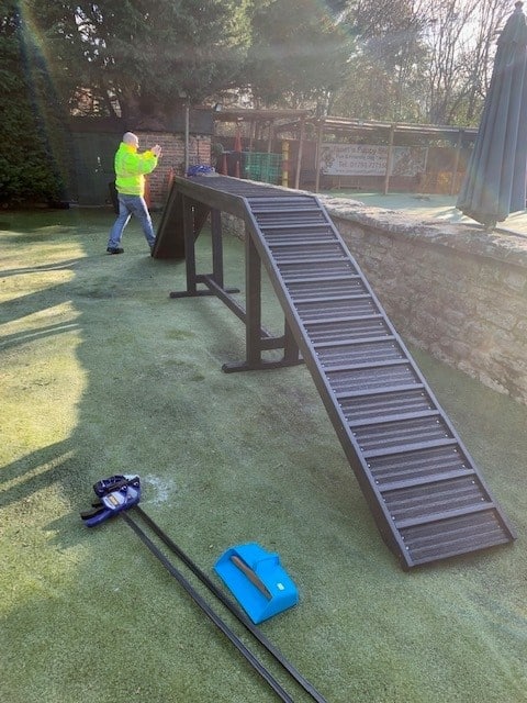 Sustainable recycled plastic dog agility equipment by DCW Polymers Ltd