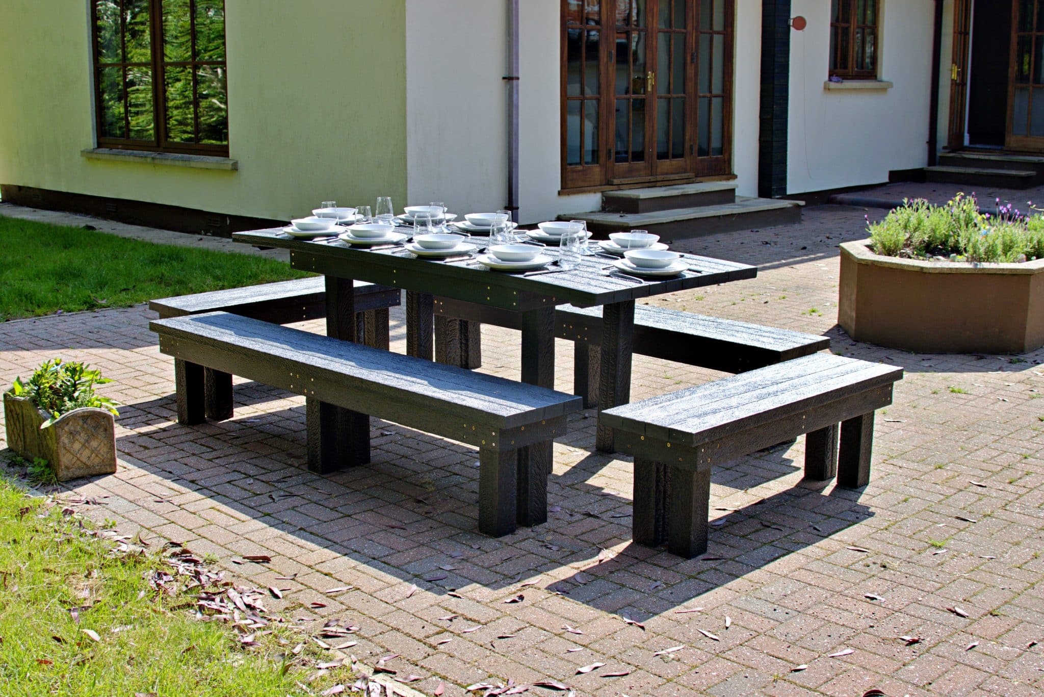 Padstow large luxury outdoor dining set handmade from recycled plastic, sustainable and durable