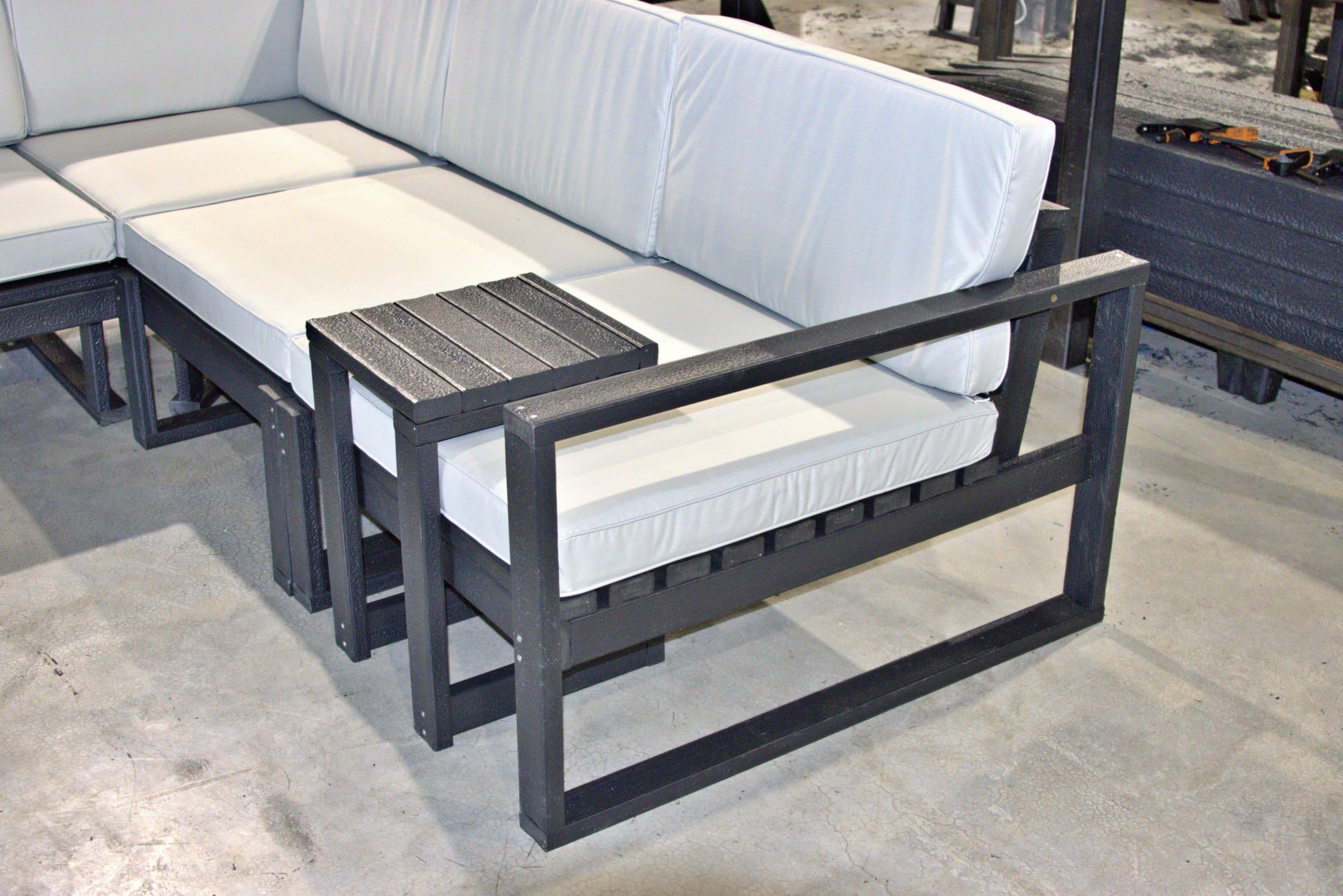 Salcombe Garden Sofa Set configured in a corner sofa with foot stool and chair