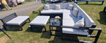 Salcombe Garden Sofa Set configured in a corner sofa with foot stool and chair