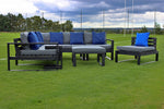 Salcombe Garden Sofa Set configured in a corner sofa with foot stool and chair