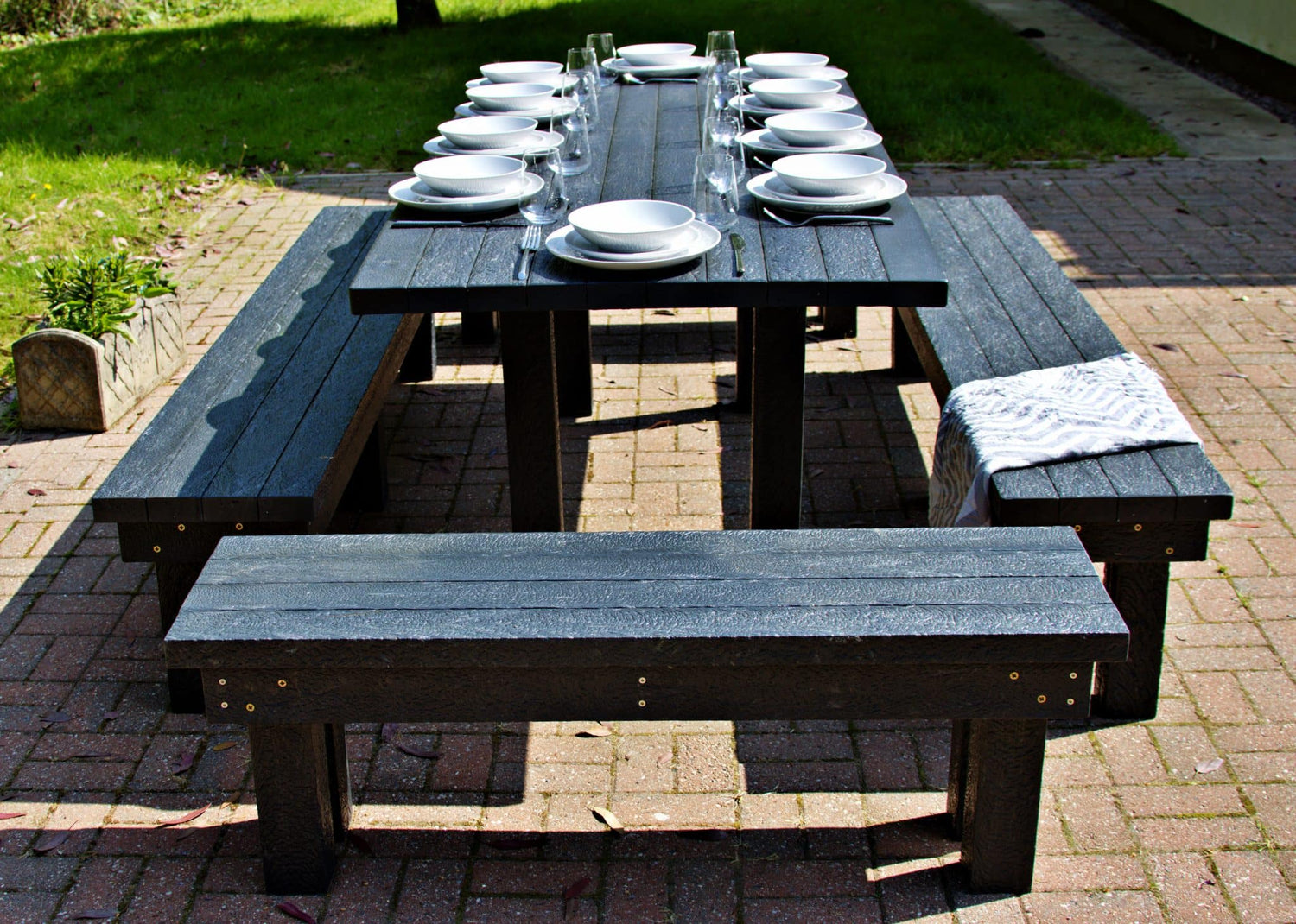 Padstow large luxury outdoor dining set handmade from recycled plastic, sustainable and durable