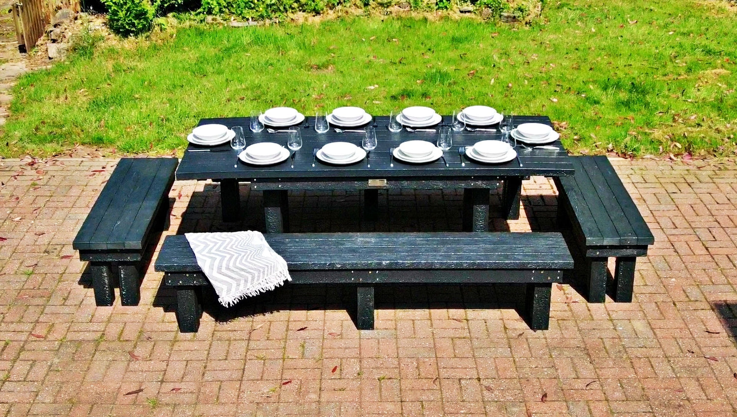 Padstow large luxury outdoor dining set handmade from recycled plastic, sustainable and durable