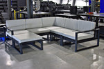 Salcombe Garden Sofa Set configured in a corner sofa with foot stool and chair